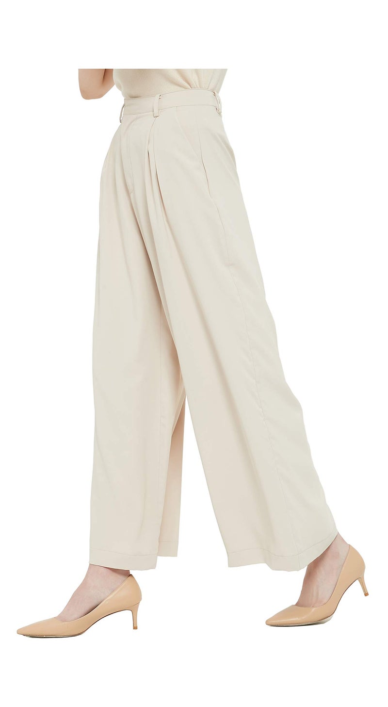 Tronjori Women High Waist Casual Wide Leg Long Palazzo Pants Trousers Regular Size(M,Summer Beige) - Image 1
